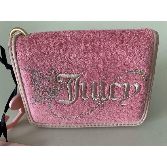 Juicy Couture Wing It Card Case Key Fob Wallet Pink Lemonade Butterfly Bling NEW - Picture 2 of 10
